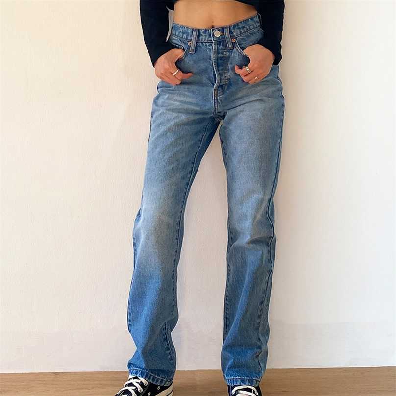 Women's Jeans Baggy Jeans For Women Mom Jeans High Waist Blue Loose Washed Fashion Straight Denim Pants Vintage Streetwear 211112