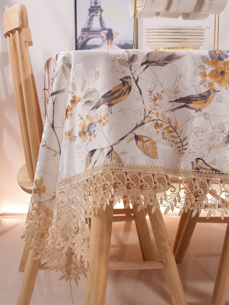European Style Est Design Wedding Party Decorative Jacquard Tablecloth Lovely Sparrow Printing Embridery Lace Dinning Cover Table Cloth