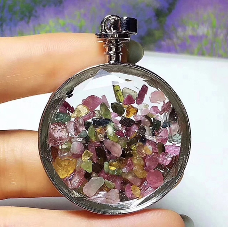 Chakra Healing Crystal Wishing Bottle Pendants Necklace for Womens Girls Tumbled Rock Wicca Tumble Stone Reiki Energy Pendant