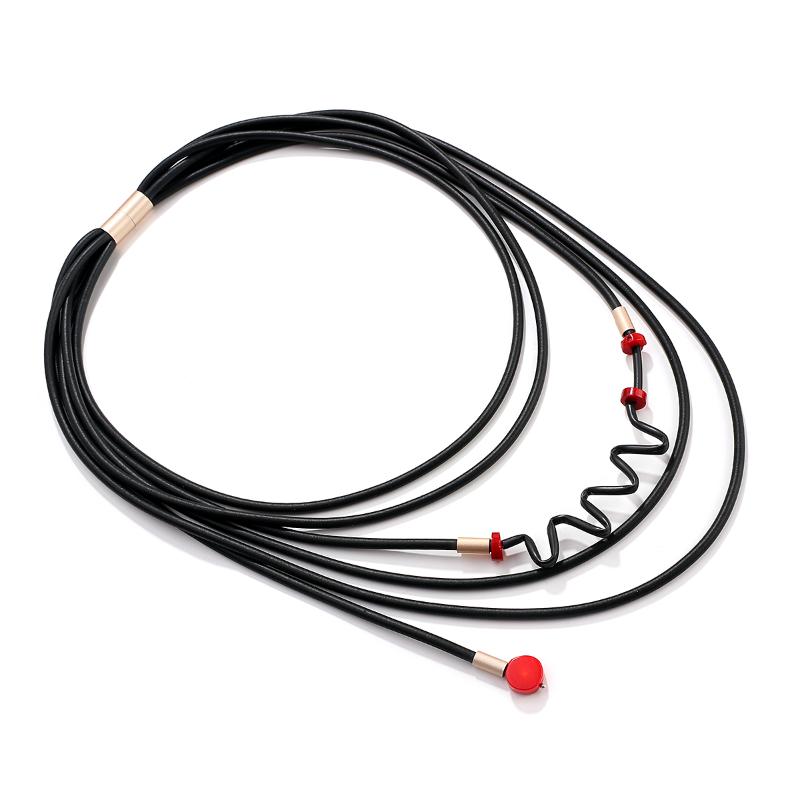 Chokers Amorcome Unqiue Design Black Rubber Statement Necklace Bib Multi Strand Leather Choker Collars Unusual Women Jewelry