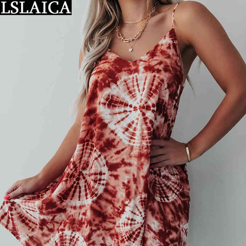 Summer Dress Tie Dye Plus Size Fashion Elegant Mini Party Club Woman Streetwear Knitted Casual Suspender for Women 210515