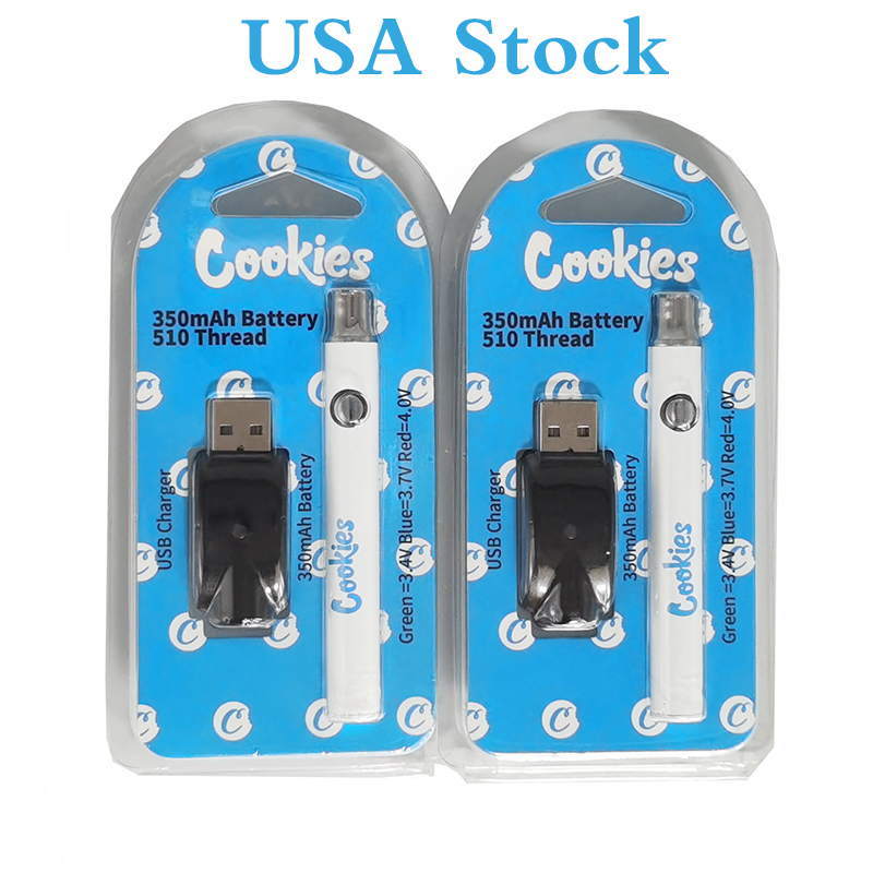 USA Stock Cookies Battery Vape Pen 510 Thread Batteries Rechargeable Disposable E cigarette Carts 350mah Cartridges High Quality Adjustable Voltage USB Charger
USA Stock Cookies Battery Vape Pen 510 Thread Batteries Rechargeable Disposable E cigarette Carts 350mah Cartridges High Quality Adjustable Voltage USB Charger