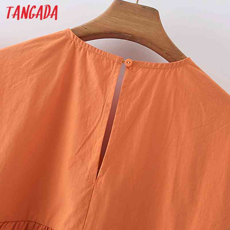 Summer Women Orange V Neck Ruffles Short Sleeve Ladies Mini Dress Vestidos 5X50 210416