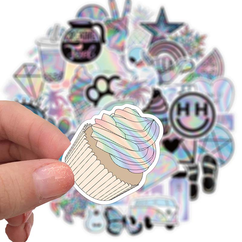 DIY Cute VSCO Holographic Laser Cartoon Sticker Ice cream Hamburger Coke Whale Guitar Stickers Lage Skateboard Car Graffiti Girl Gradient Decal