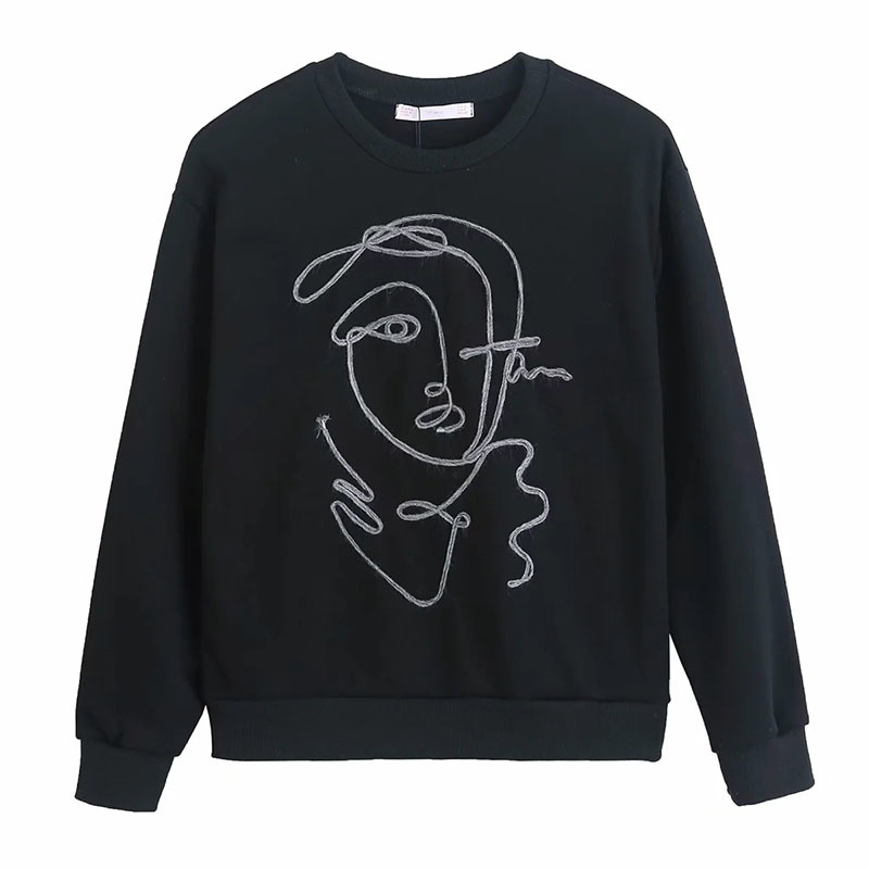 Women Fashion Simple Chest Abstract Girl Pattern Hoodies Female Solid Color Round Neck Long Sleeve Pullover Chic Top 210520, Black
Women Fashion Simple Chest Abstract Girl Pattern Hoodies Female Solid Color Round Neck Long Sleeve Pullover Chic Top 210520, Black