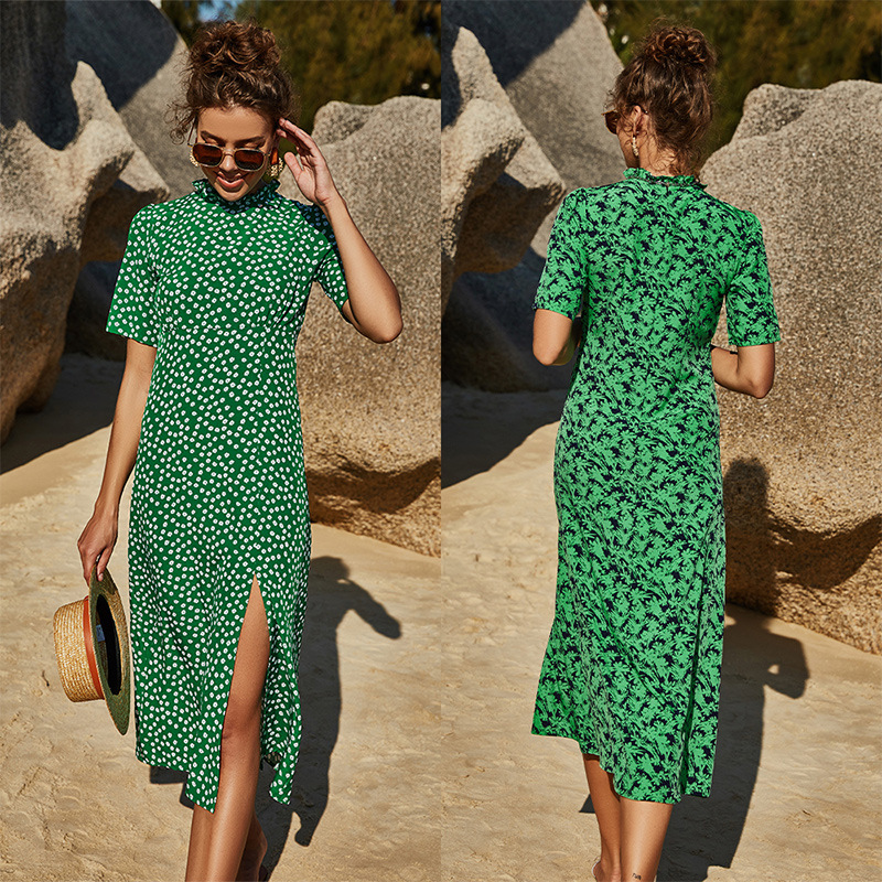INS European Station 2021 Summer Womens Clothing Slimming Sheath Slit Slim-Fitting Floral Short Sleeve Vacation Style Large Swing Dress, Black green
INS European Station 2021 Summer Womens Clothing Slimming Sheath Slit Slim-Fitting Floral Short Sleeve Vacation Style Large Swing Dress, Black green