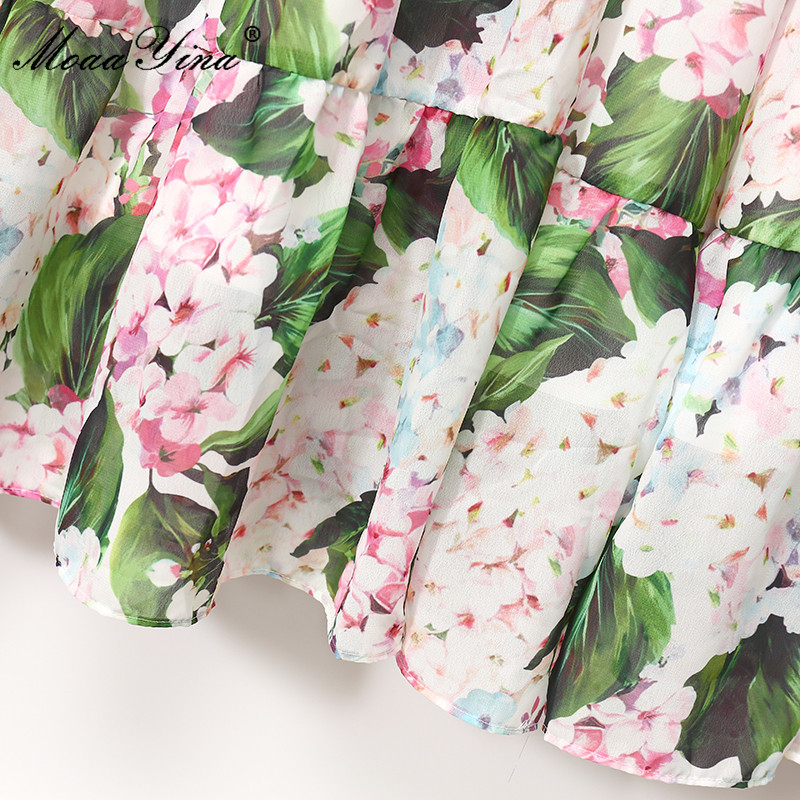 Summer Runway Vacation Dress Women's V-neck Sleeveless Ruffle Fashion Floral print Splicing Chiffon Party Midi 210524