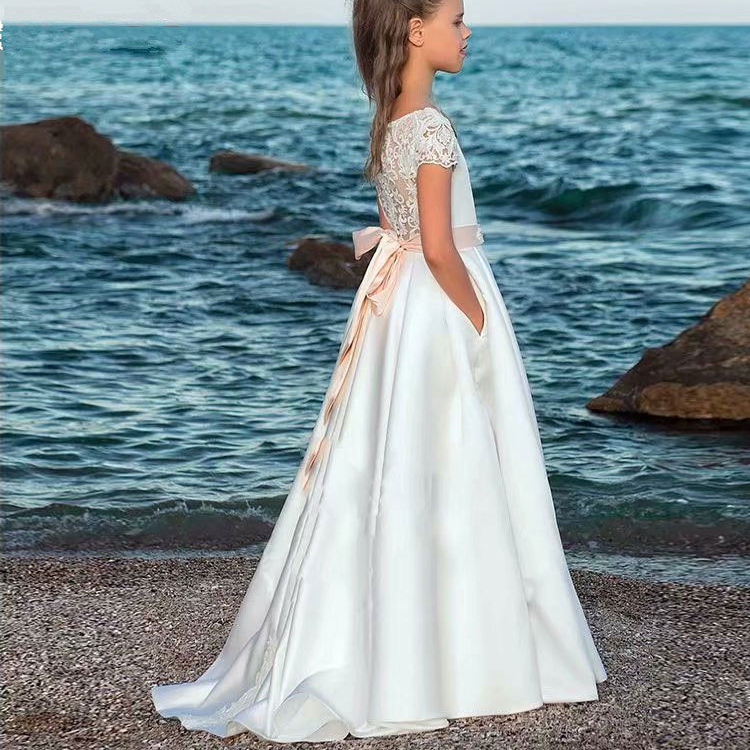 Vintage Flower Dresses Children For Weddings Tiered Kid First Holy Communion Dress Floor Length Little Girl Pageant Gowns 403