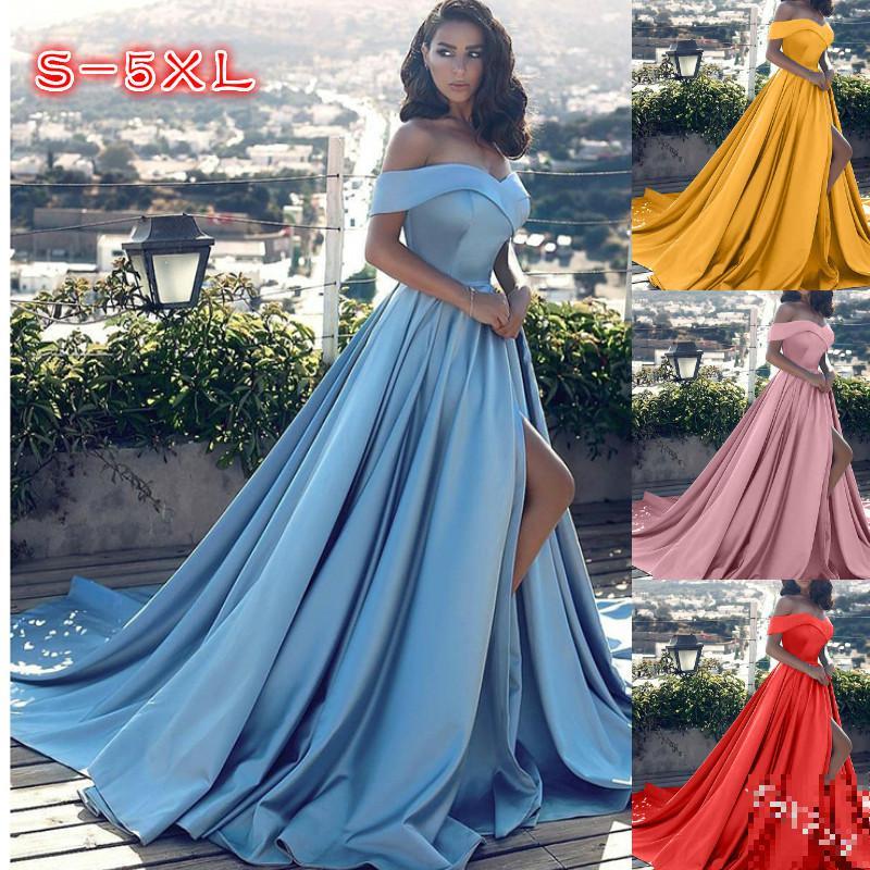 Women Dress Slash Neck Split Off Shoulder Dresses 5xl Plus Size Vintage Sexy Long Prom Party 210524