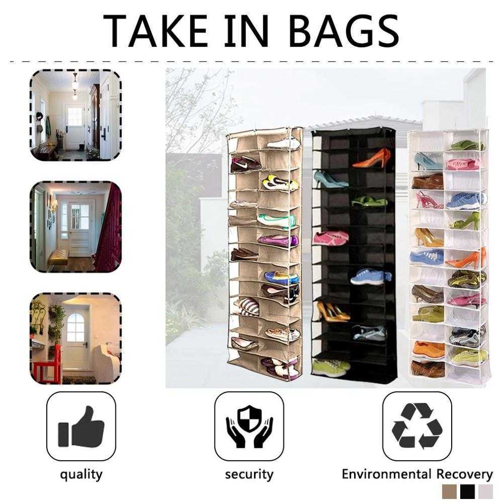 26 Pocket Shoe Organizer Door Hanging Shoes Storage Wall Bag Closet Holder Family Save Space Organizer Home Decoration Supplies 210609