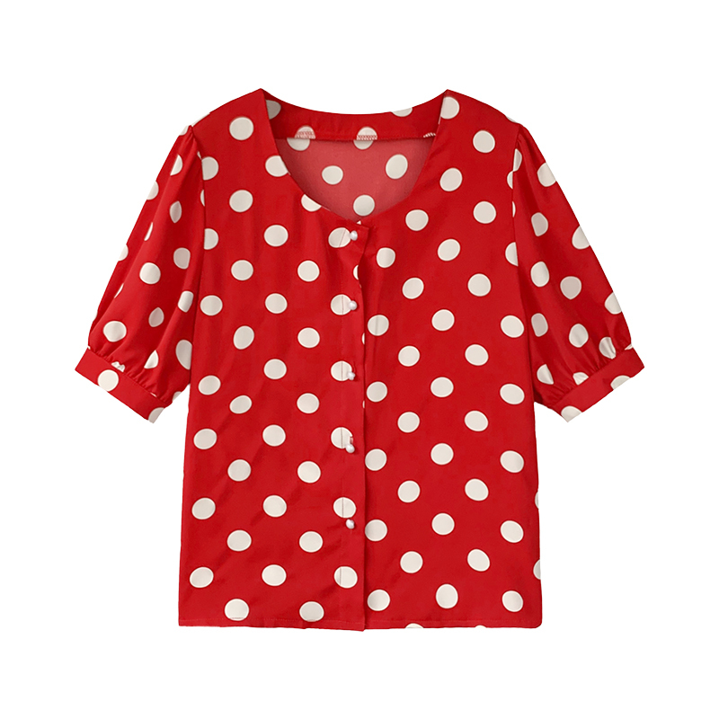 QOERLIN M4XL Summer Style Retro Polka Dot Chiffon Shirt Women Short Sleeve Single Breasted White Black Shirt Femme Big Size 210412