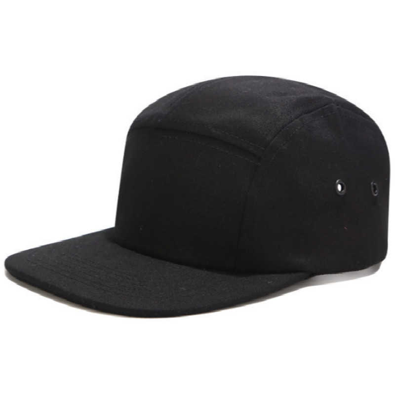Casual 5 Panel Cap Black Solid Flat Brim Baseball Cap Adjustable Blank Hip Hop Cap Five Panel Snapback Hat Bone Curved Sunhat Q0703