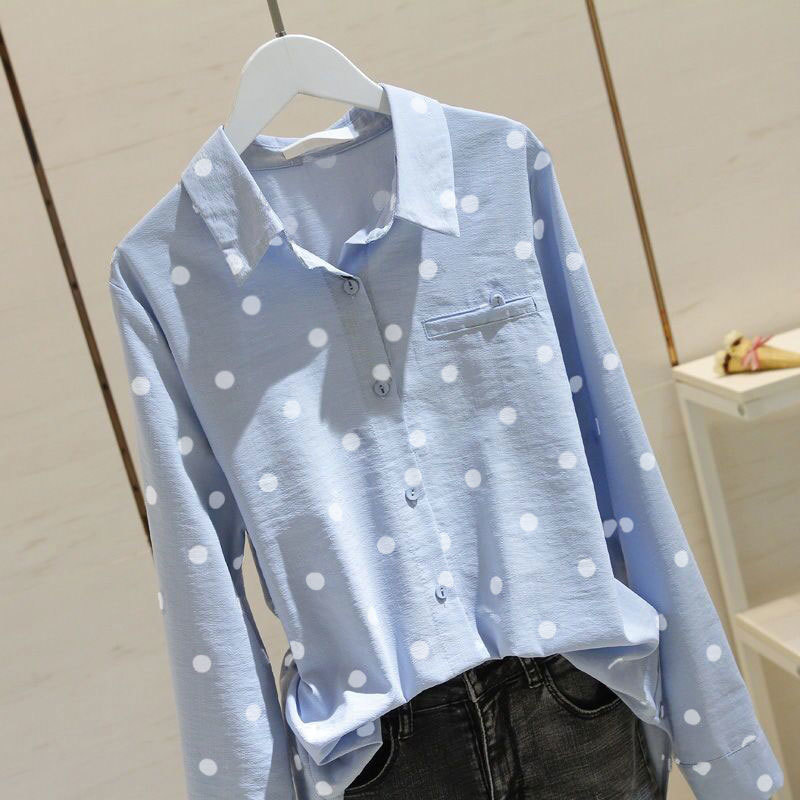 Spring Summer Korea Fashion Women Shirts Plus Size Long Sleeve Loose Polka Dot Shirt all-matched Casual Blouse Female Tops D175 210512