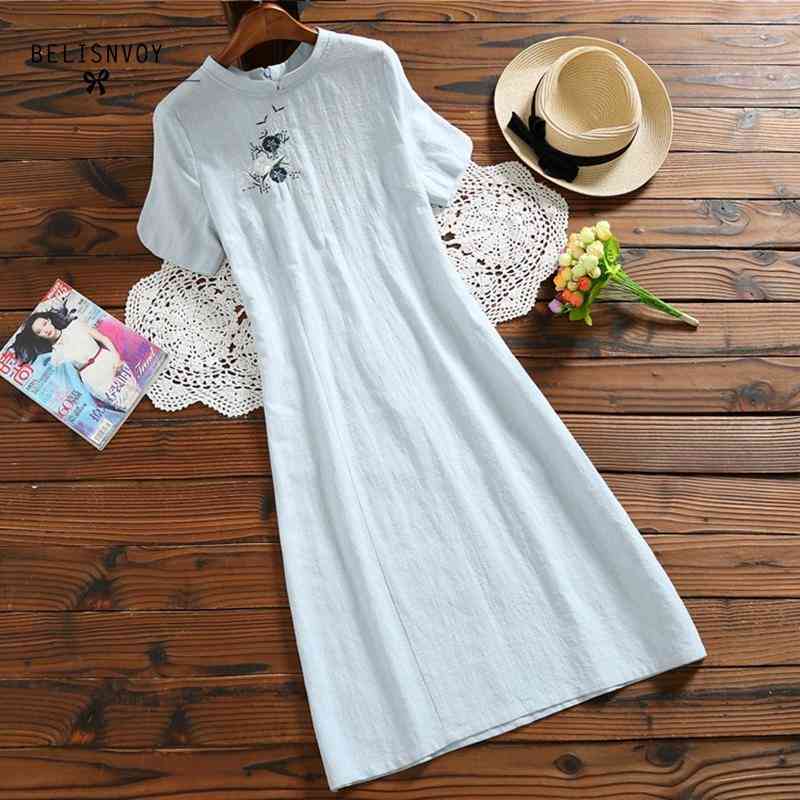 Mori Girl Summer Tunic Women A-Line Dresses Stand Collar Short Sleeve Cotton Linen Floral Embroidery Vintage Dress Vestidos 210520, Blue
Mori Girl Summer Tunic Women A-Line Dresses Stand Collar Short Sleeve Cotton Linen Floral Embroidery Vintage Dress Vestidos 210520, Blue