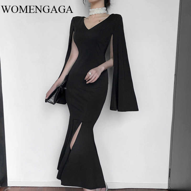 WOMENGAGA Winter Autumn V Neck Sexy Goddess Big Brand Temperament Long Thin Ruffle Trumpet / Mermaid Dresses Robe 0YBR 210603, Black
WOMENGAGA Winter Autumn V Neck Sexy Goddess Big Brand Temperament Long Thin Ruffle Trumpet / Mermaid Dresses Robe 0YBR 210603, Black