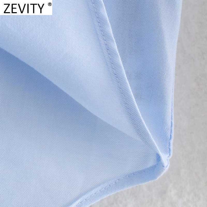 Zevity Women Simply Turn Down Collar Blue Shirts Office Lady Long Sleeve Business Blouse Roupas Chic Chemise Tops LS9373 210603