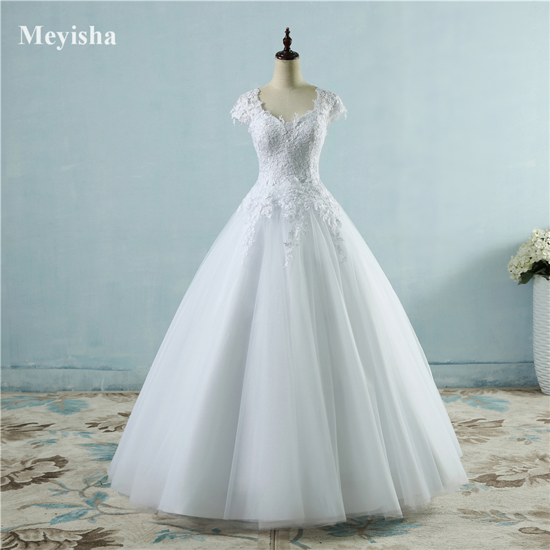 ZJ9085 2021 White Ivory Lace Tulle Wedding Dress for cap sleeve bride dresses plus size maxi formal 2-26W