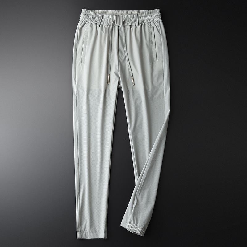 Grey Mens Summer Pants Luxury Ventilated Hollow Fabric Casual Male Pant Plus Size 4xl Elastic Waist Man Trousers Men's