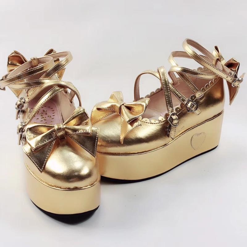 Sweet Girls' Light Gold Lolita Shoes 7cm High Platform Bows Crossed Straps Cosplay Party Dress, Black
Sweet Girls' Light Gold Lolita Shoes 7cm High Platform Bows Crossed Straps Cosplay Party Dress, Black