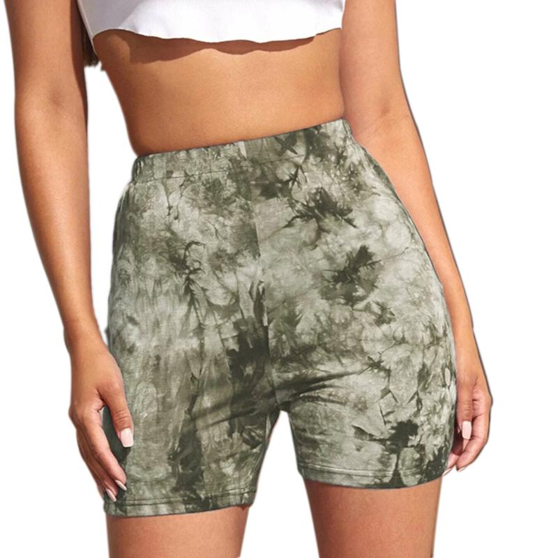 Female Shorts, Tie-Dye Print High Waist Sport Pants Yoga For Women, Blue/Gray/Green/Pink/Purple Women's Shorts