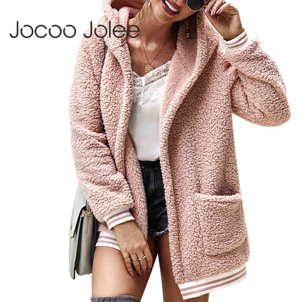 Women Autumn Faux Fur Coat Long Jackets Striped Pockets Overcoats Casual Teddy Coats Winter Outwear Plus Size 210428