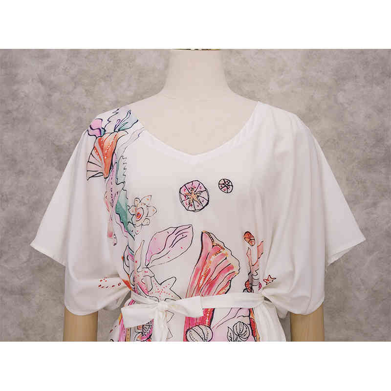 Embroidery Polyester Beach Cover up Saida de Praia Swimsuit Women Bikini cover Tunics for Pareo Sarong wear Q1216 210420