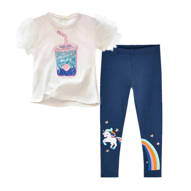 Two Pieces Kids Children Girls Clothes Set Little Girl Summer Cartoon Print T Shirt and Pants Leggings Outfits Clothing 2pcs 210804