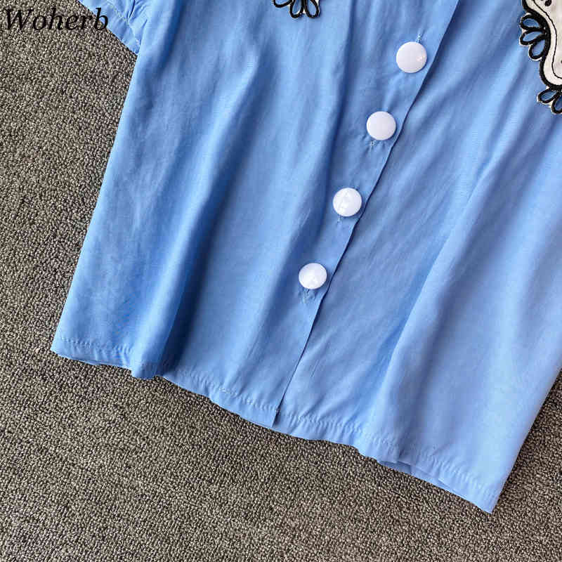 Embroidered Shirt Women Summer Blusas Mujer Puff Short Sleeve Temperament Slim Blouse Elegant Fashion White Tops 4i563 210519