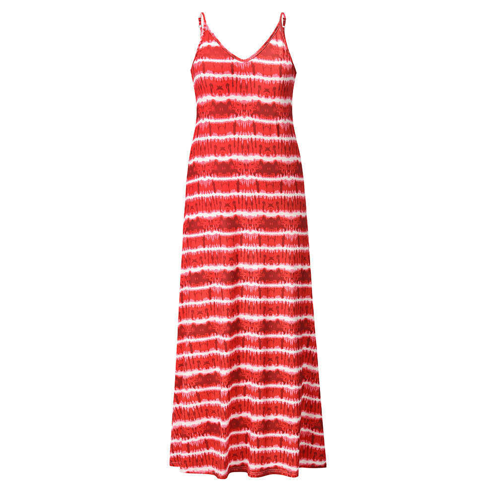 VANOVICH Women's Sleeveless Summer Dress V-neck Fashion Casual Ladies Striped Women Clothing 210615