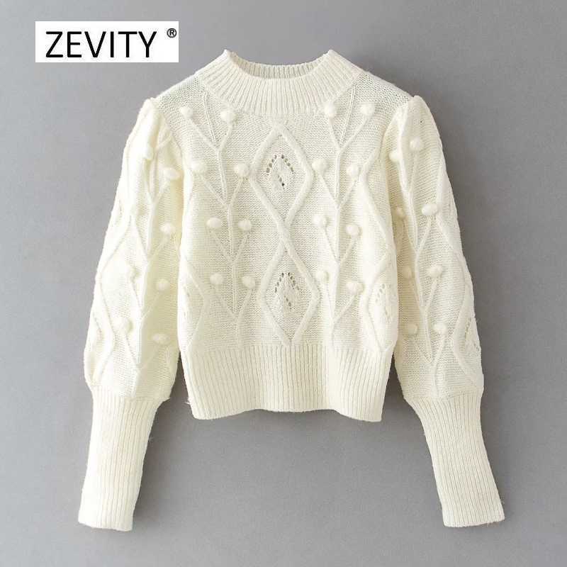 Zevity women fashion solid color ball appliques knitting sweater ladies long sleeve casual sweaters chic pullovers tops S309 211011Z