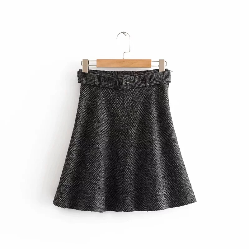 fashion women sashes plaid mini skirt autumn style casual ladies high waisted loose A-Line skirts P616 210430Z