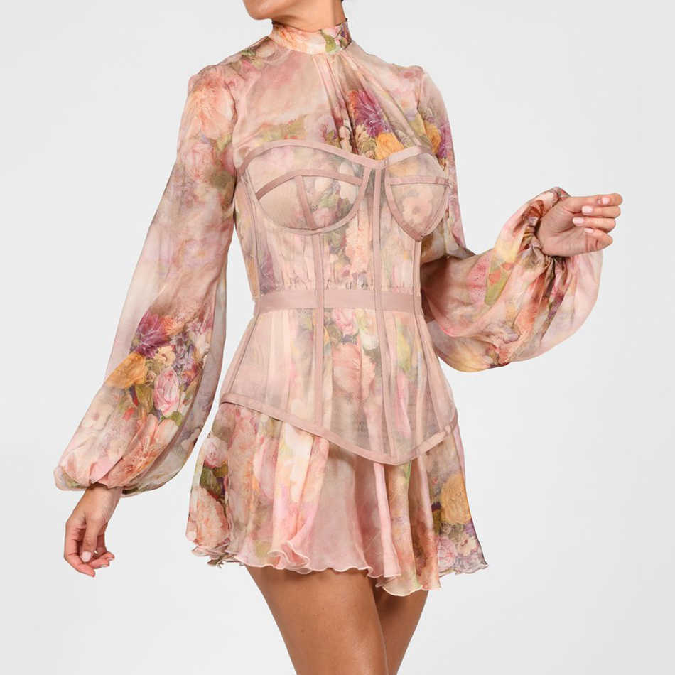 Women's Summer Dress Party Tight Sexy Black Lace Lantern Sleeve White Corset Mini Club Costume 210527