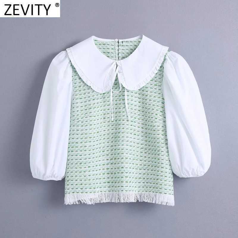 Zevity Women Vintage Tweed Patchwork Poplin Smock Blouse Female Sweet Peter Pan Collar Shirt Chic Puff Sleeve Blusas Tops LS9368 210603, As pic ls9368bb
Zevity Women Vintage Tweed Patchwork Poplin Smock Blouse Female Sweet Peter Pan Collar Shirt Chic Puff Sleeve Blusas Tops LS9368 210603, As pic ls9368bb