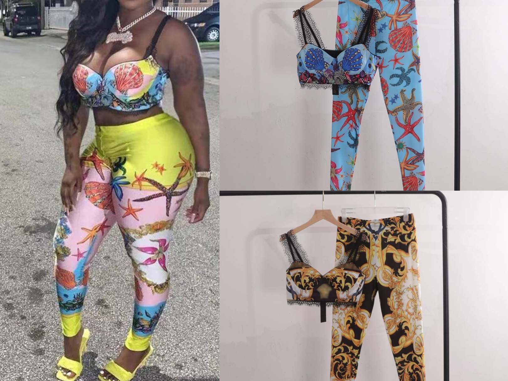 Baroque style Two Piece pants starfish print bra+ leggings, Ay50565999 pink a set
Baroque style Two Piece pants starfish print bra+ leggings, Ay50565999 pink a set