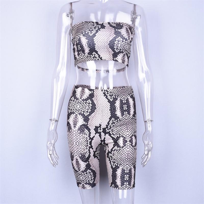 Snake Skin Crop Top Shorts 2 Pieces Sets Women Summer Fashion Elastic Sportswear Set Sexy Tank Tops Women's