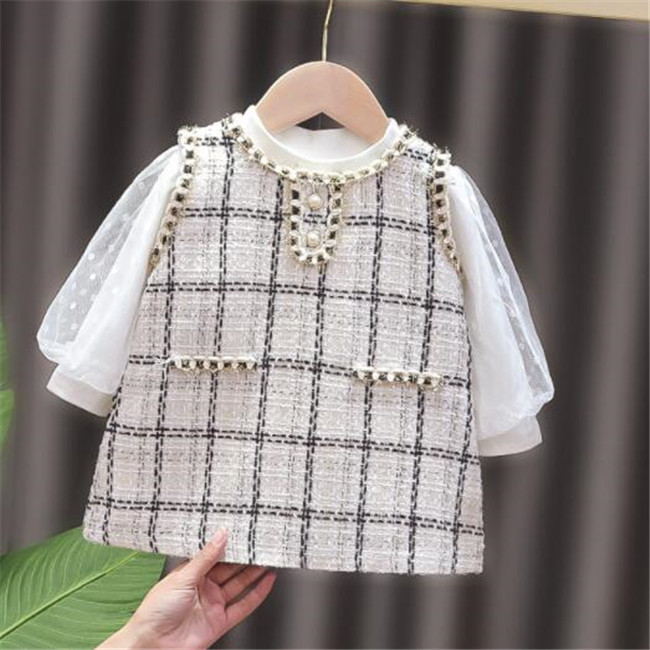 New Fashion Sweet Girls Dresses Kids Princess Overall Dress+Long Sleeve Tops Blouse 2pcs Children Baby Infant Clothes Set