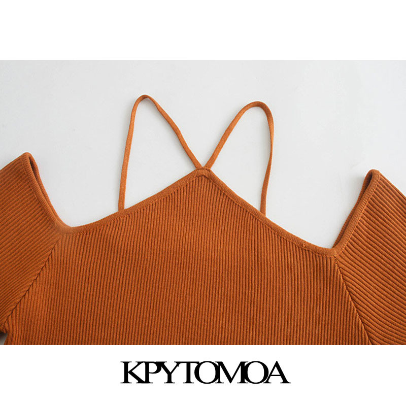 Women Fashion With Straps Cut-out Knitted Sweater Off The Shoulder Long Sleeve Female Pullovers Chic Tops 210420