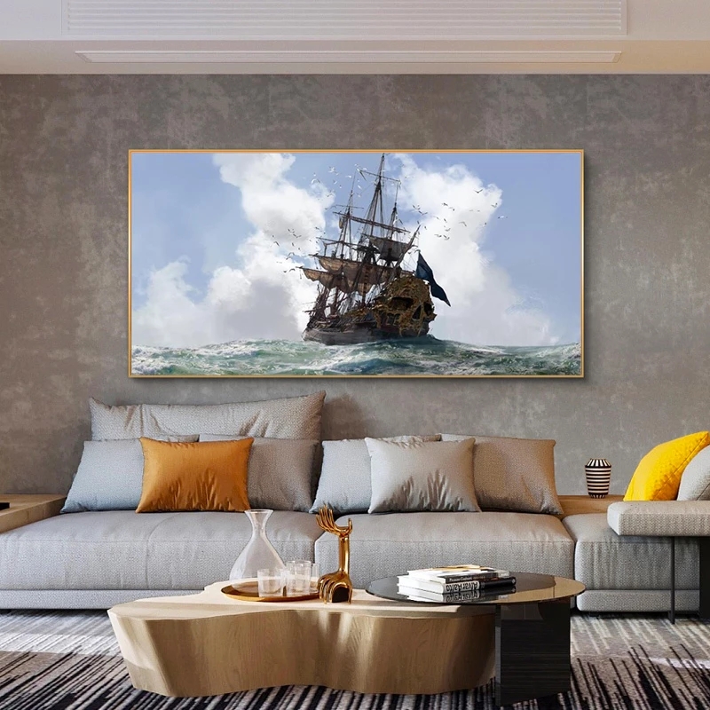 Skull and Bones Ship Decorative Canvas Art Prints Modern Seascpae Wall Posters And Prints Navigation Wall Pictures For Bed Room