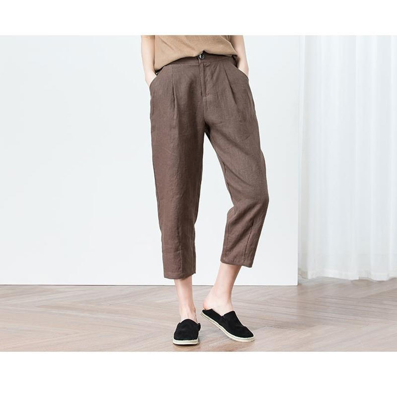 Summer Fashion Women High Waist Harem Pants Plus Size Loose Calf-length all-matched Casual cotton linen pants D166 210512