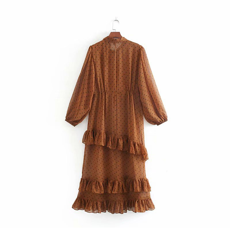 Polka Dot Casual Long Chiffon Dress Bow Tie Collar Long Sleeve Fashion Ruffle Party Midi Dresses Beach Dress Vestidos de fiesta 210414