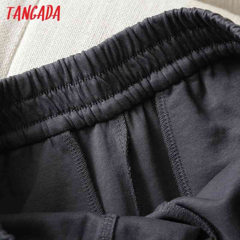 women dark gray cargo strethy waist pants trousers joggers female sweatpants 6D80 210416