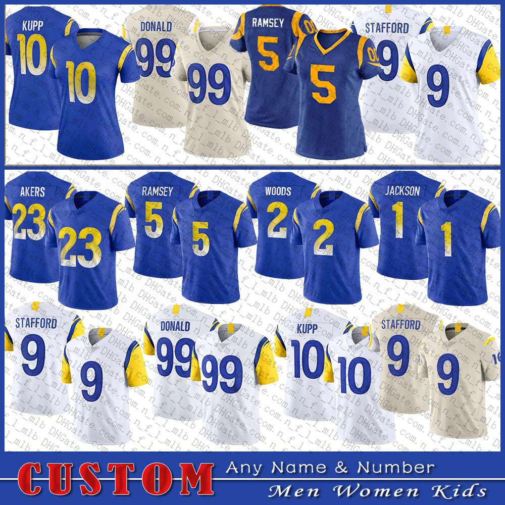 Los 9 Matthew Stafford Angeles Football Jersey Custom Men Women Kids LA 99 Aaron Donald 10 Cooper Kupp 23 Cam Akers 5 Jalen Ramsey 1 DeSean Jackson Robert Woods Rochell, Shown
Los 9 Matthew Stafford Angeles Football Jersey Custom Men Women Kids LA 99 Aaron Donald 10 Cooper Kupp 23 Cam Akers 5 Jalen Ramsey 1 DeSean Jackson Robert Woods Rochell, Shown