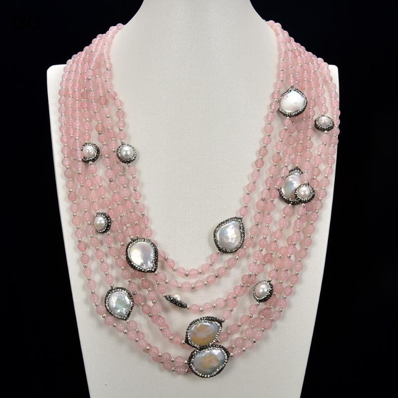 Chokers HABITOO Beautiful 7 Strands Natural White Baroque Edging Pearl Pink Rose Quartz Necklace For Women Fashion Jewelry 22-30inch 
Chokers HABITOO Beautiful 7 Strands Natural White Baroque Edging Pearl Pink Rose Quartz Necklace For Women Fashion Jewelry 22-30inch