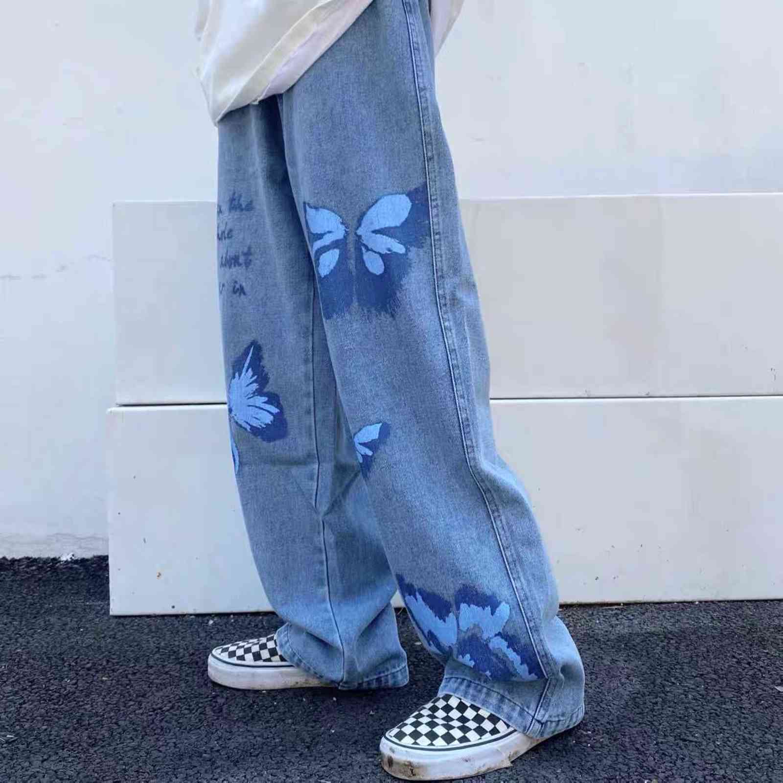 TEDSN Hip Hop Jeans Straight Wide Leg Pants Harajuku Oversize Streetwear Loose Joggers Men Baggy Trousers 211111