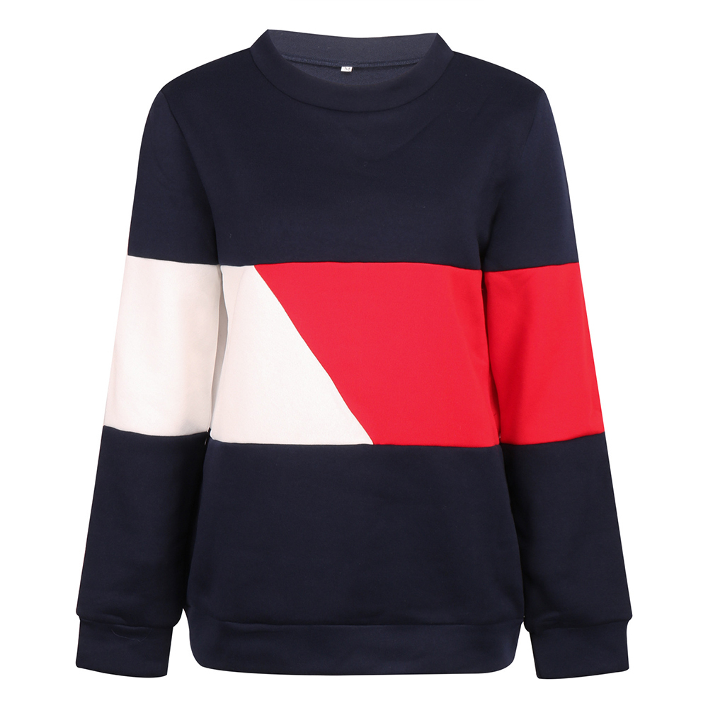 Women Autumn Winter Long Sleeve O Neck Hoodies Color Block Patchwork Loose Sweatshirts Casual Pullover 210428