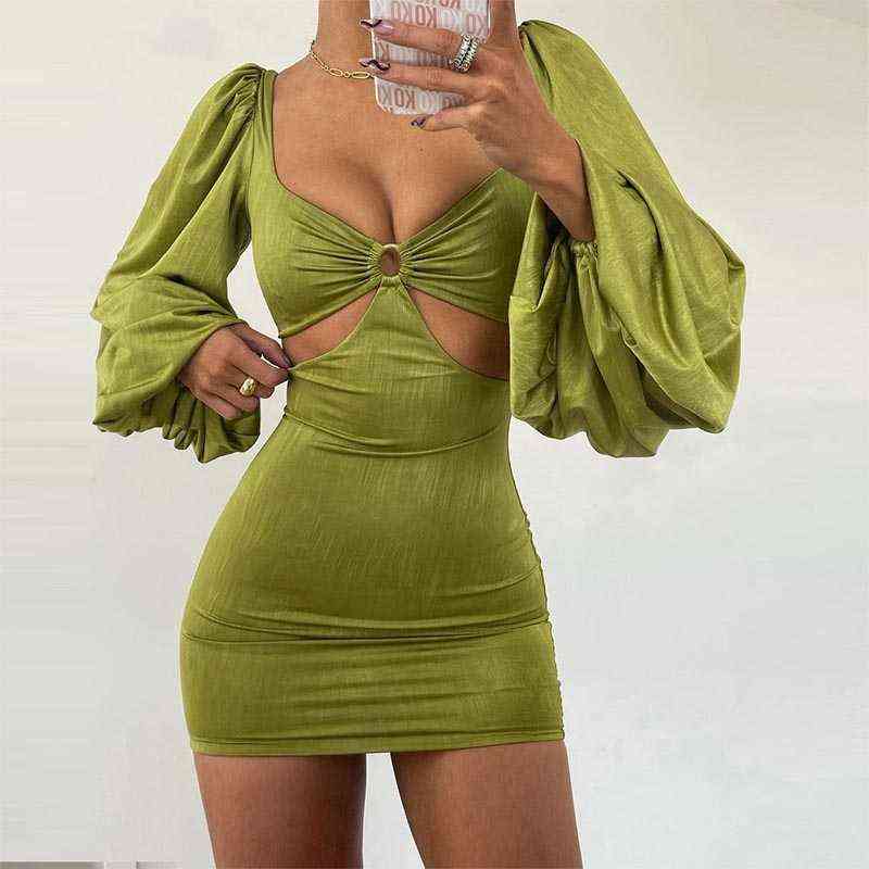 2021 Fall Winter Chic Women Solid Sexy Lantern Long Sleeve Dresses Slim Hollow Out Party Bodycon Mini Dress For Female G1223, Green
2021 Fall Winter Chic Women Solid Sexy Lantern Long Sleeve Dresses Slim Hollow Out Party Bodycon Mini Dress For Female G1223, Green