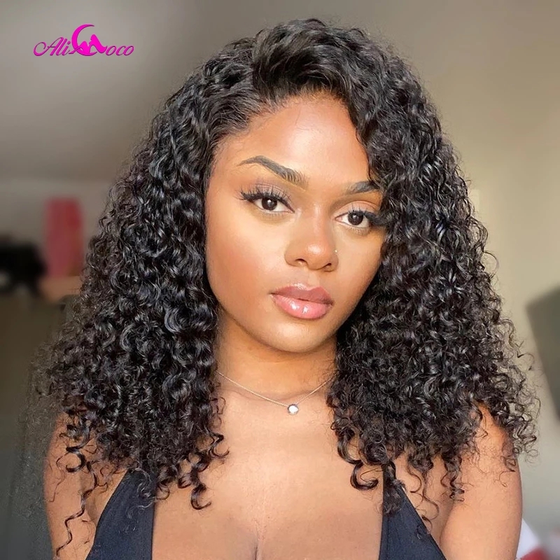 Short Kinky Curly Lace Front Human Hair Wigs For Black Women Deep Wave Glueless Synthetic Wig Prelucked Hairline