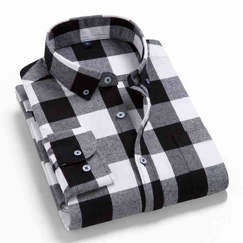 Spring Autumn Plaid Shirt Men Cotton New Male Casual Long Sleeve Shirt High Quality Man Clothes 210410