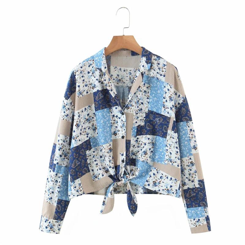 Women's Blouses & Shirts Merodi Women Fashion Patchwork Floral Print Knotted Blue Female Casual Turn-Down Collar Long Sleeve Loose Tops Chic
Women's Blouses & Shirts Merodi Women Fashion Patchwork Floral Print Knotted Blue Female Casual Turn-Down Collar Long Sleeve Loose Tops Chic