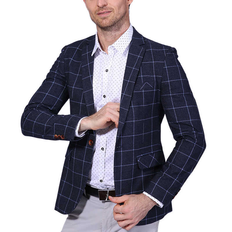 Autumn Arrival Men's Blazer Fashion Plaid Slim Fit Suit Jacket Mens Clothes Trend Office Suit Men Plus Asian Size M-6XL 210528